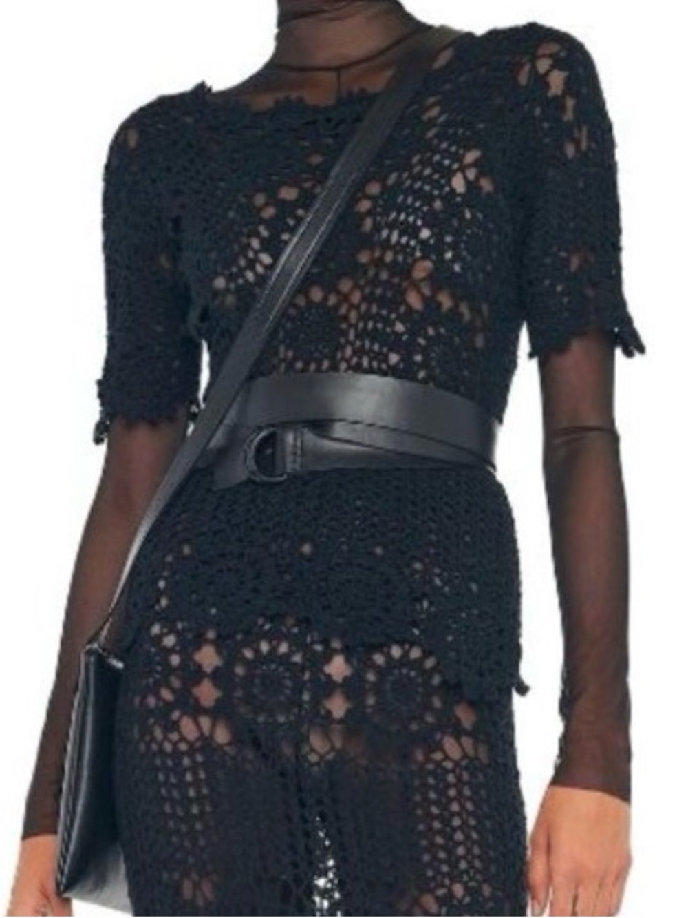 🆕 Norma Kamali Black Short Sleeve Off Shoulder Crochet Top - M
